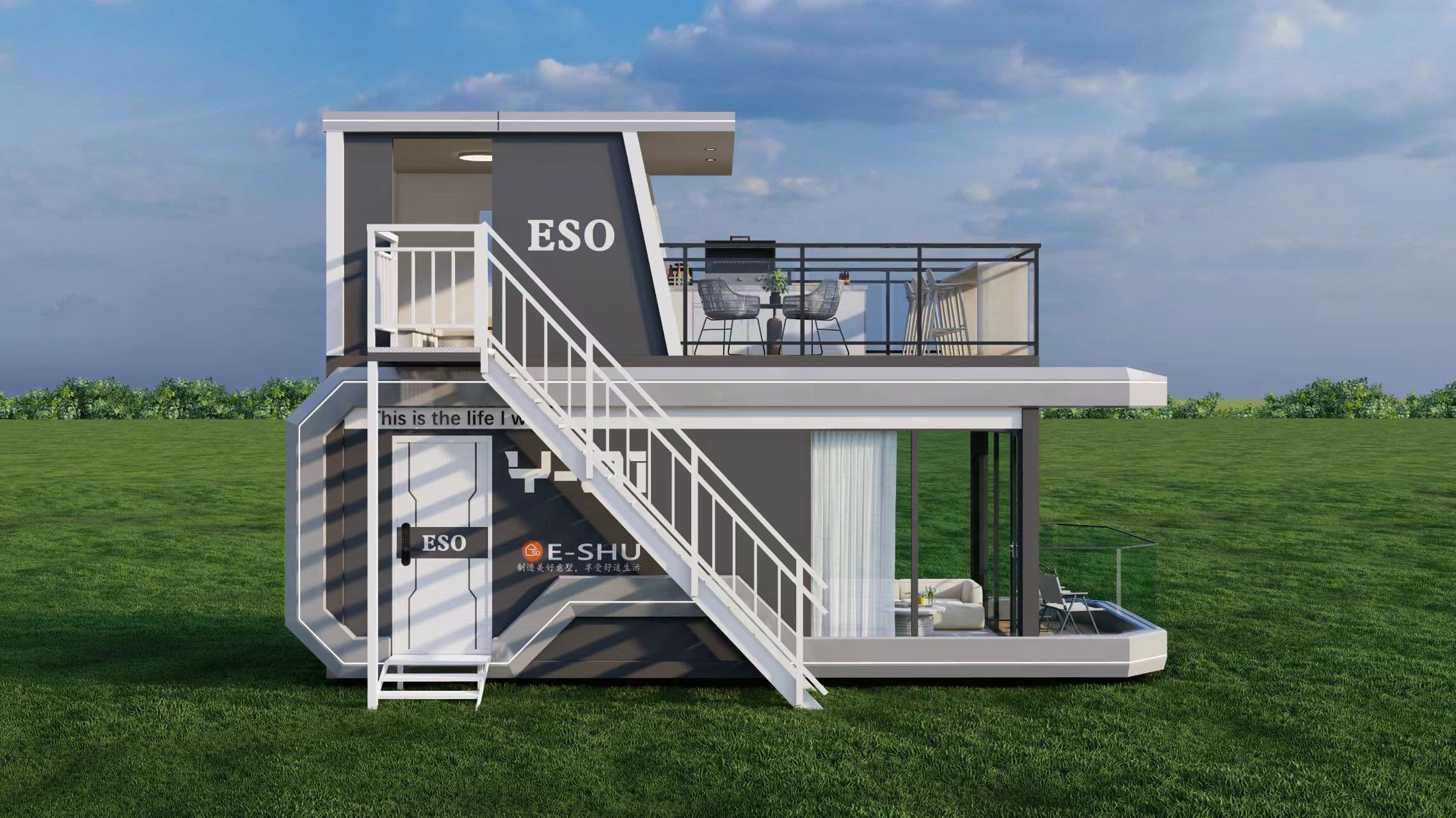 双层客房模块与露台效果图